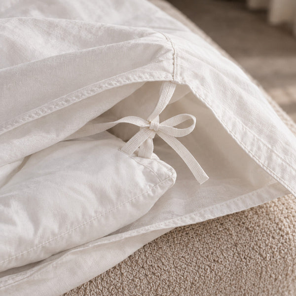 One of the eight internal ties inside the Cloud Duvet Cover, tied in a bow at the corner
