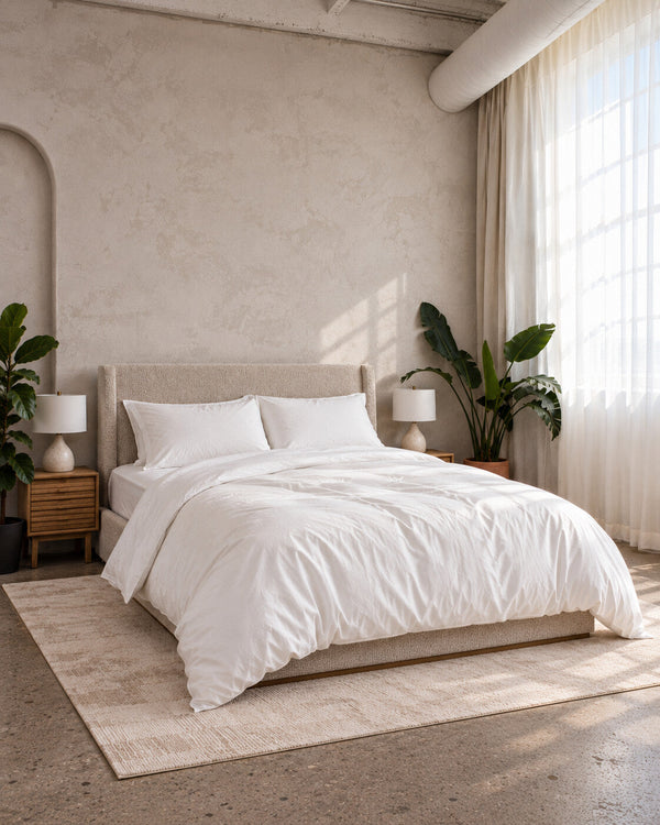 The Full Cloud Bed Set made up in a full bedroom